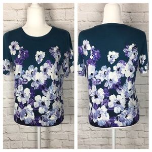 Talbots | Floral Short Sleeve Sweater Teal/Purple